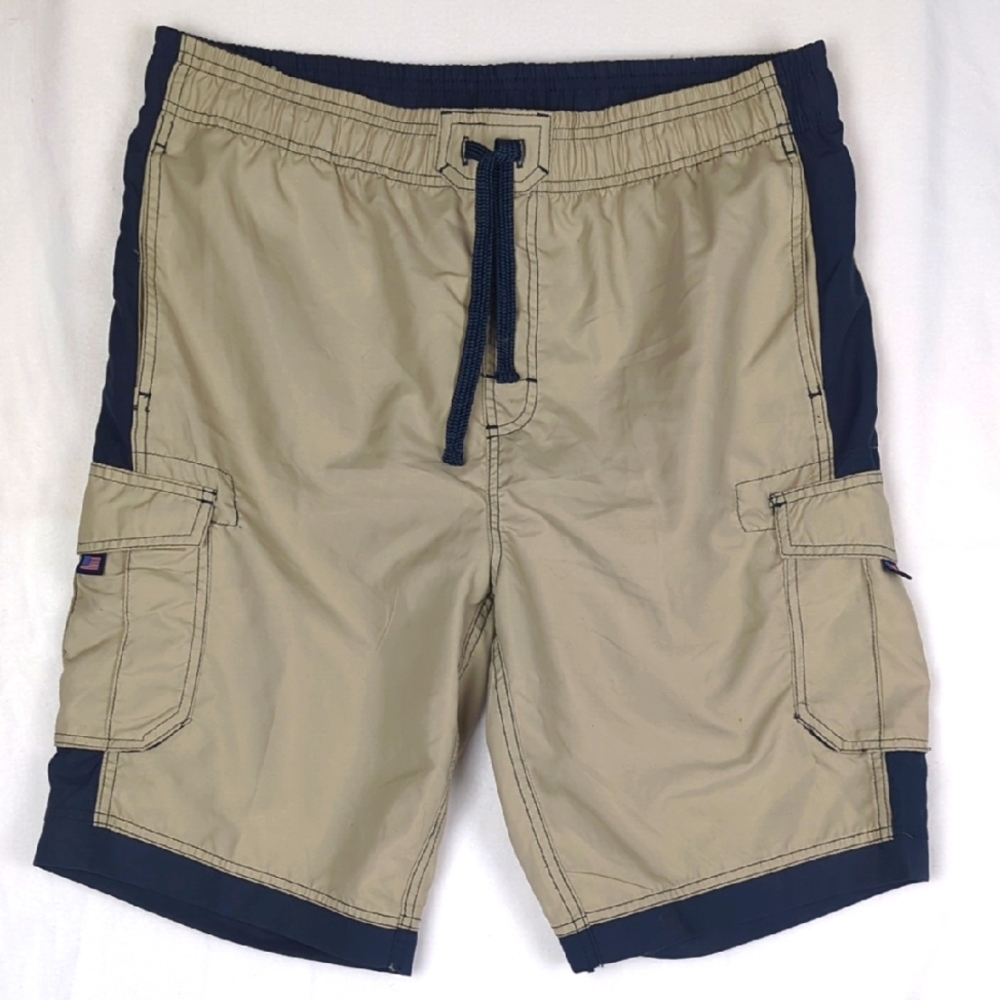 US APPAREL Men's Tan Blue Cargo Swim Trunks Board Shorts
